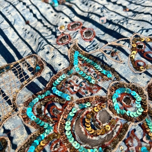 Chico’s Linen Blend Boho Embroidered Jacket with Sequins Size 0 - Picture 6 of 12